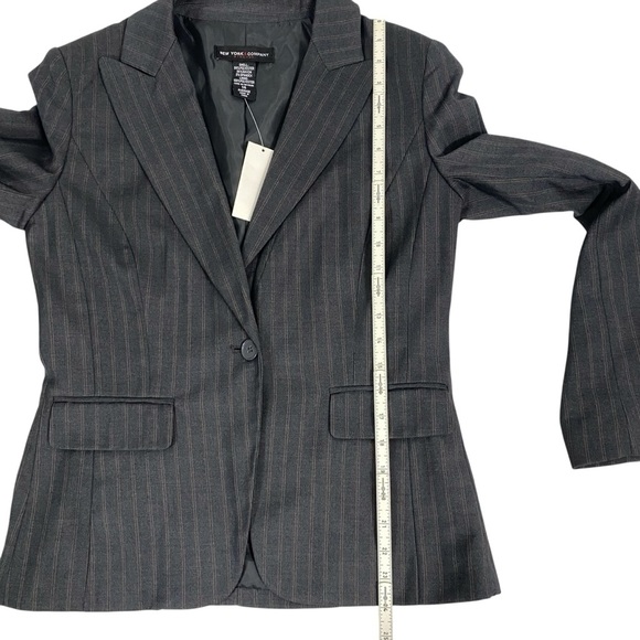 New York & Company Womens Blazer 14 Bluish-Gray One-Button Striped Career Office - Picture 7 of 13